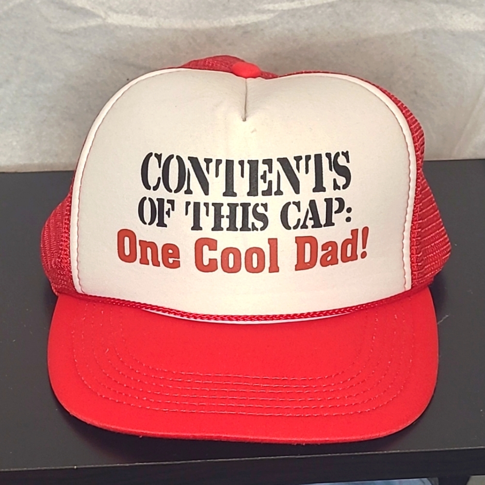 Vintage Contents Of This Cap ONE COOL Dad Trucker Hat Red White snap back cap